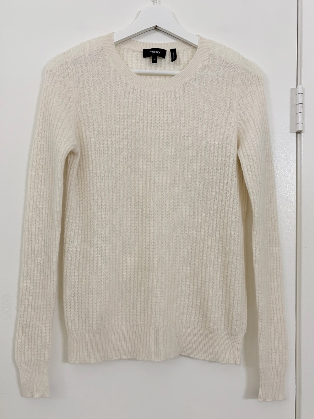 Theory 100% Cashmere Textured Rib Knit Crewneck Sweater Ivory Size S